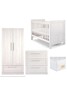 Atlas 4 Piece Cotbed with Dresser Changer, Wardrobe, and Essential Fibre Mattress Set- White